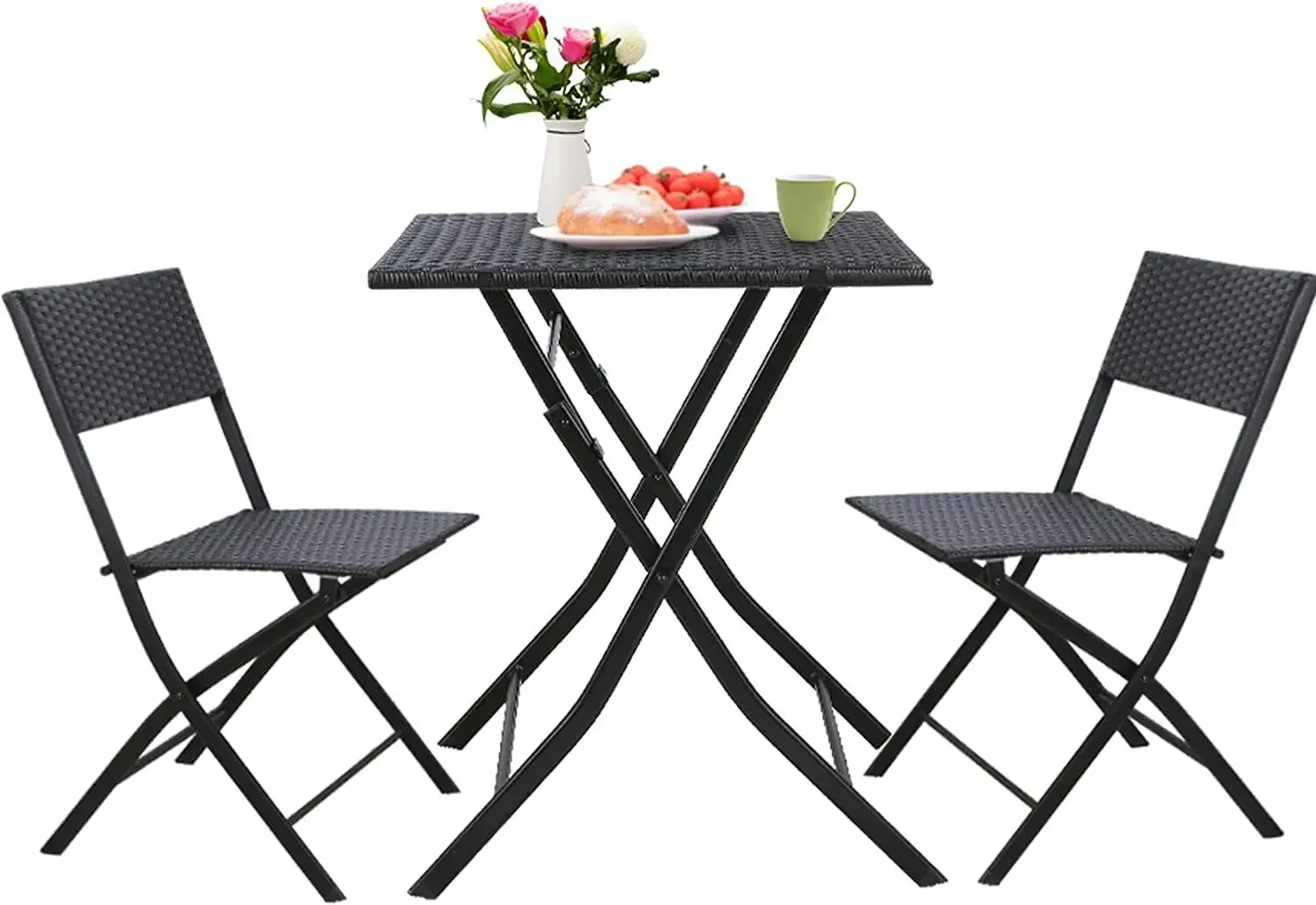 3-teiliges faltbares Terrassen-Bistro-Set für Garten, Terrasse, handgewebtes Rattan-Korbgeflecht-Set für Terrassenmöbel