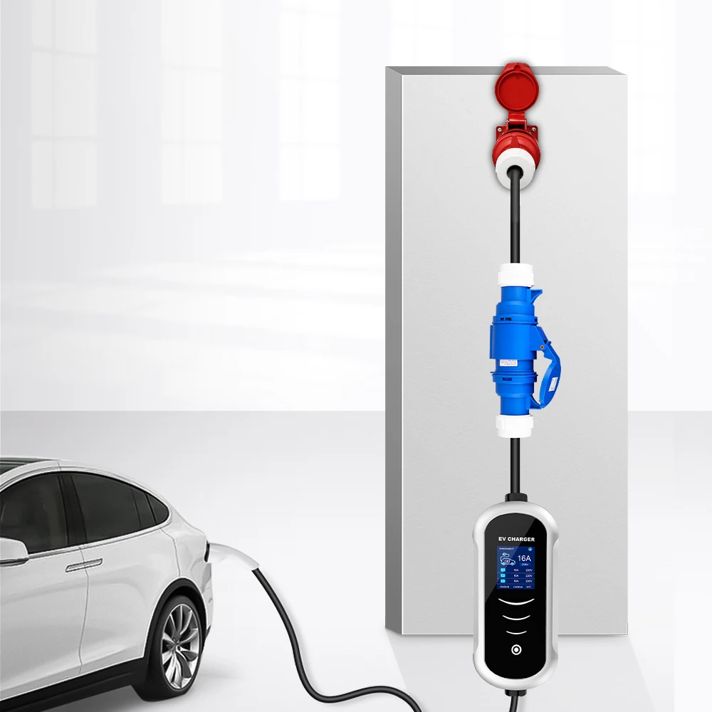 IPENGEN Electric Vehicle Charging Adapter Convert 22kw to 7kw 3phase to 1phase 32A CEE Red Male 5pin to Blue Female 3pin