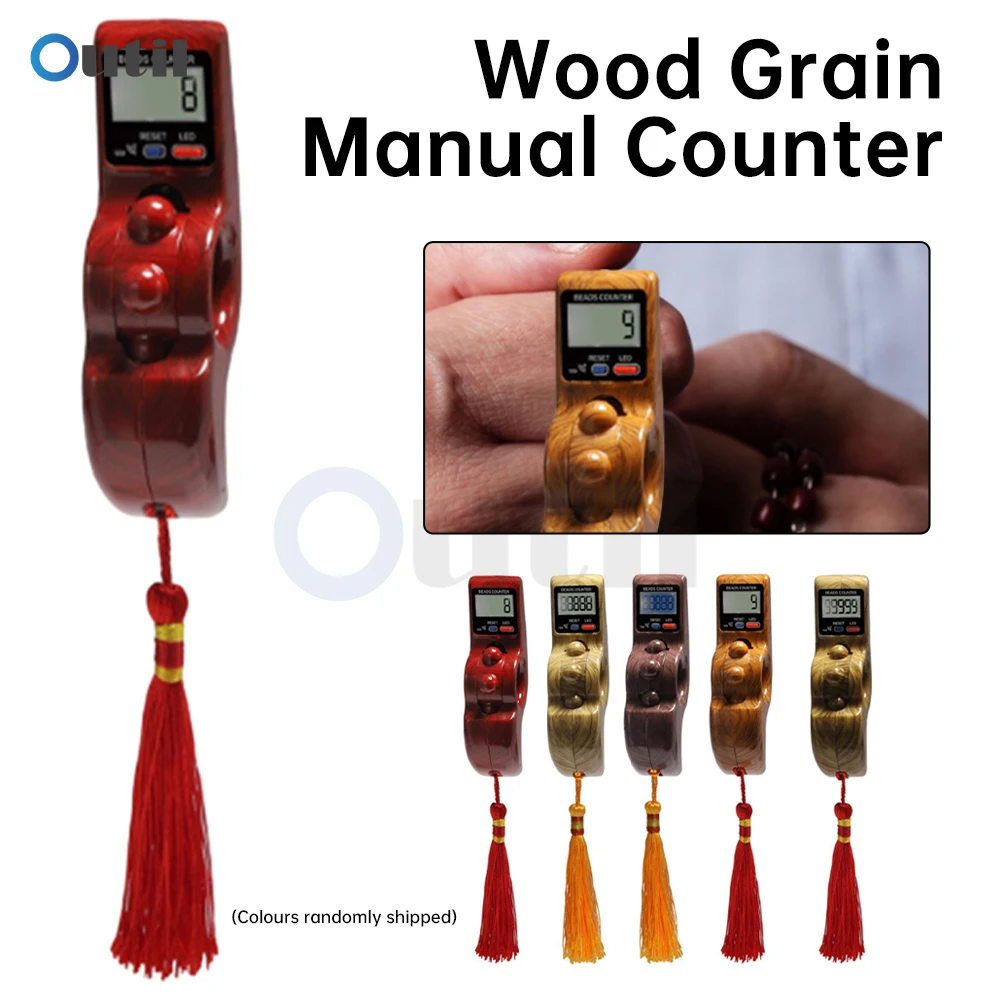 Finger Counter LED Wood Grain Bead Manual Counter Audible Reminder Counter Digital Finger Rotating Prayer Beads Present