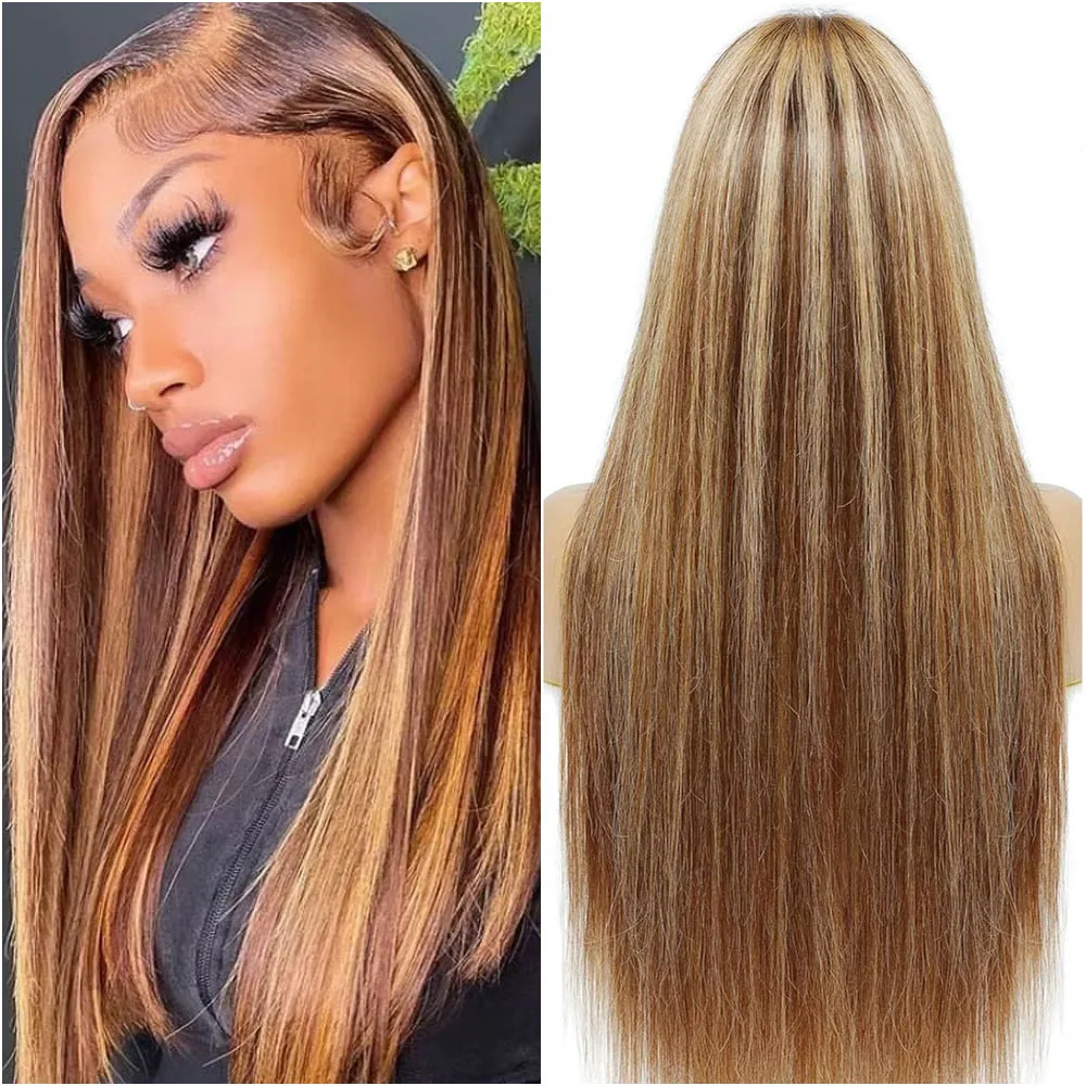 

36 40 Inches P4/27 Highlight Straight 13x6 13x4 HD Transparent Lace Frontal Wigs Human Hair Brazilian Human Hair 200% Density