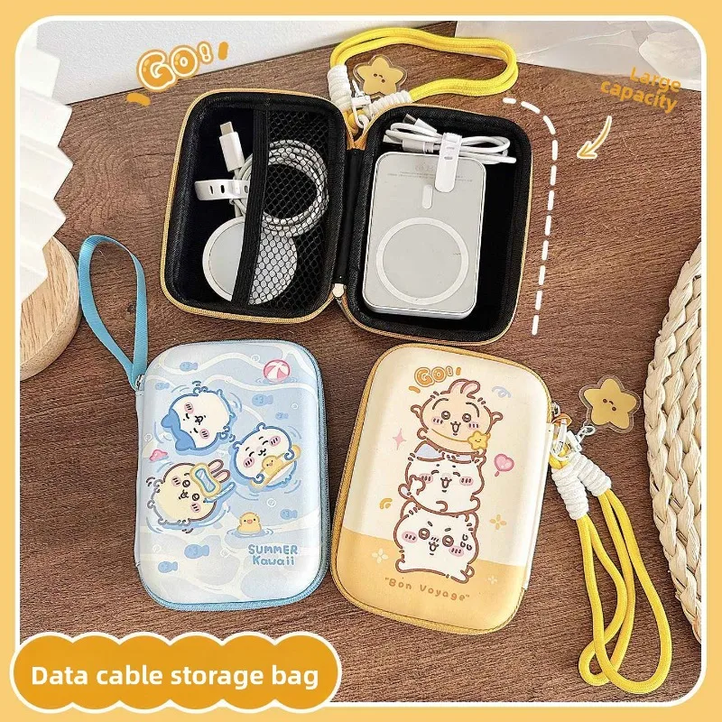 Cute Chiikawa Cartoon Earphone Data Cable Storage Bag Portable Digital Gadget Organizer Pouch for Travel Business Trip Daily Use