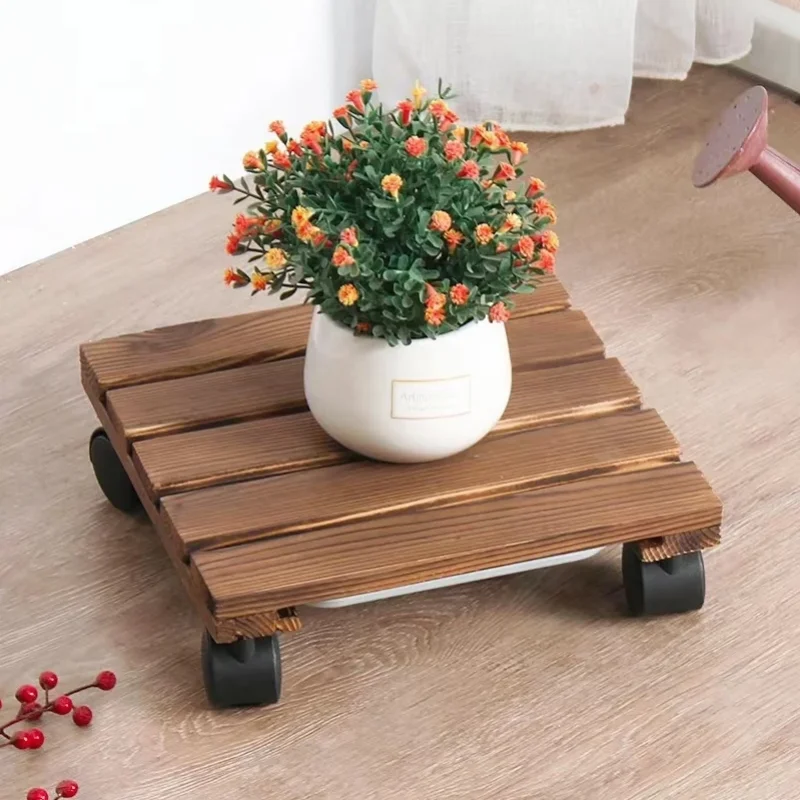 Plant Caddy Wooden Stand Lockable Caster Wheels Heavy Duty Rolling Plant Dolly Outdoor Indoor Plant Holder 1/2 Pack