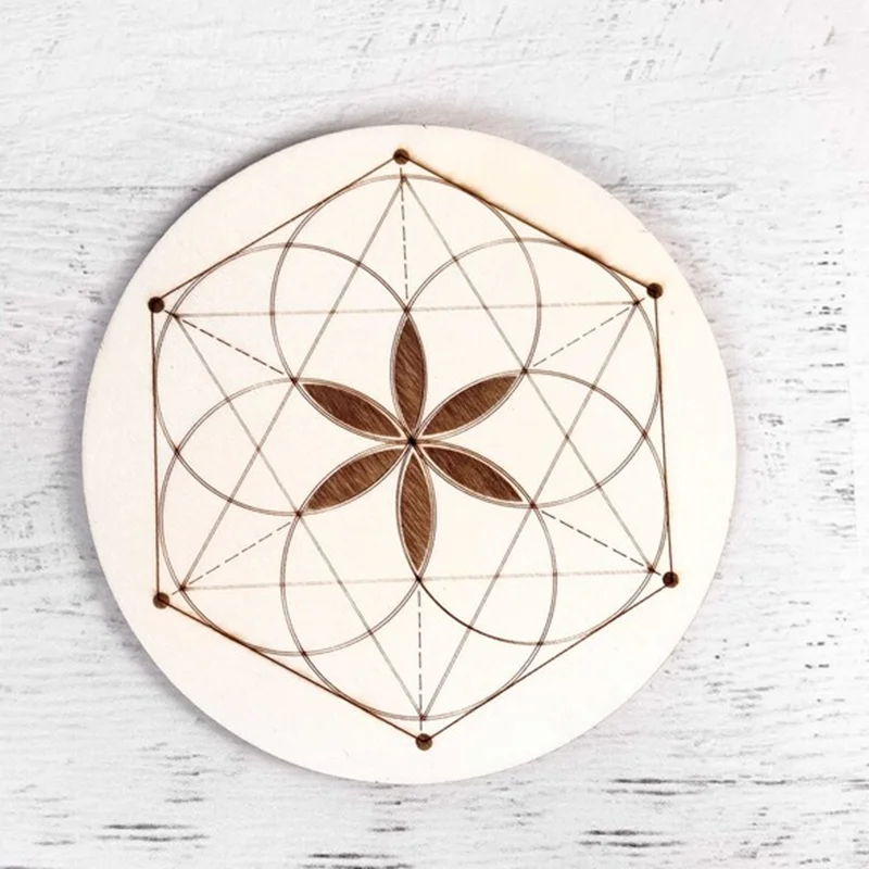 Placa de rejilla de cristal de semilla de vida, rejilla de cristal de madera de geometría sagrada, 1 Uds.
