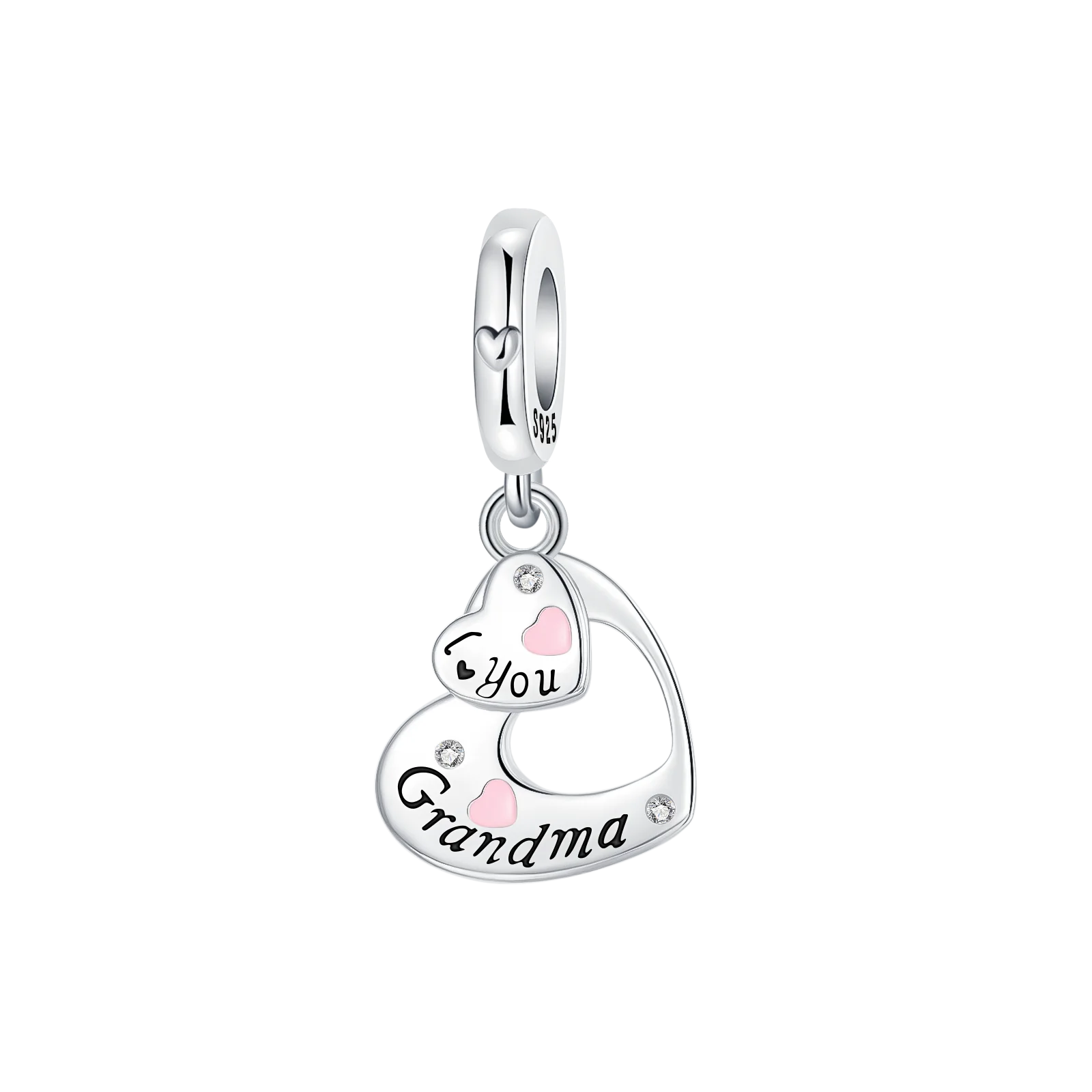 Abalorios colgantes de Plata de Ley 925 rosa Love I Love Grandma compatibles con pulseras originales 925, regalo de joyería de cumpleaños DIY