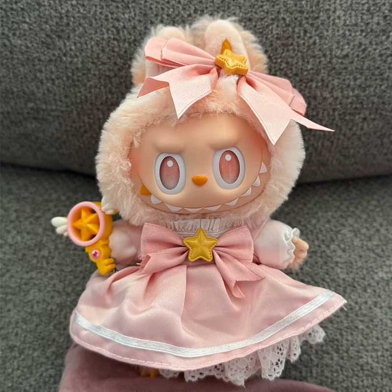 Ropa Labubu Doll Clothes Outfit Accessories For 17cm Labubu V1 V2 Pink Dress Set Doll Clothing Kid Toy Girl Gift