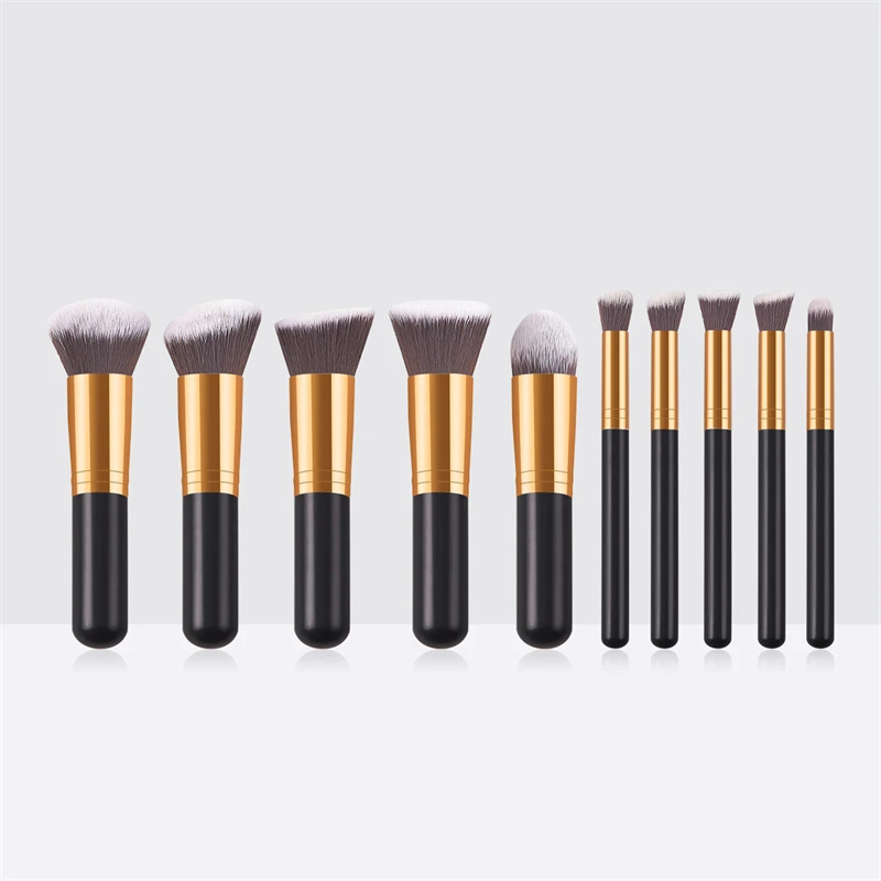 10 Pieces/set Mini soft delicate bristle skin-friendly stabilized powder metal ferrule cosmetic brush set For travel