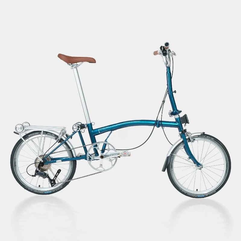 Electric Blue Three-fold Bicycle Adult Ultra-light Portable Retro 9-speed 20-inch