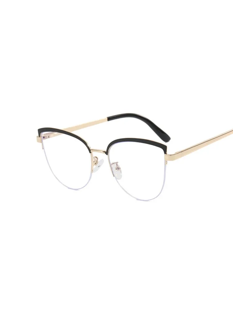 Vintage Metal Cat Eye Glasses Frame Women Cat-Eye Retro Luxury Eyeglasses Frame Brand Designer Computer Literature Glasses