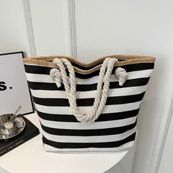 The new fashion handbags 2025 Lady Canvas Tote Bags Lady Design Purses For Females beach bag striped bag