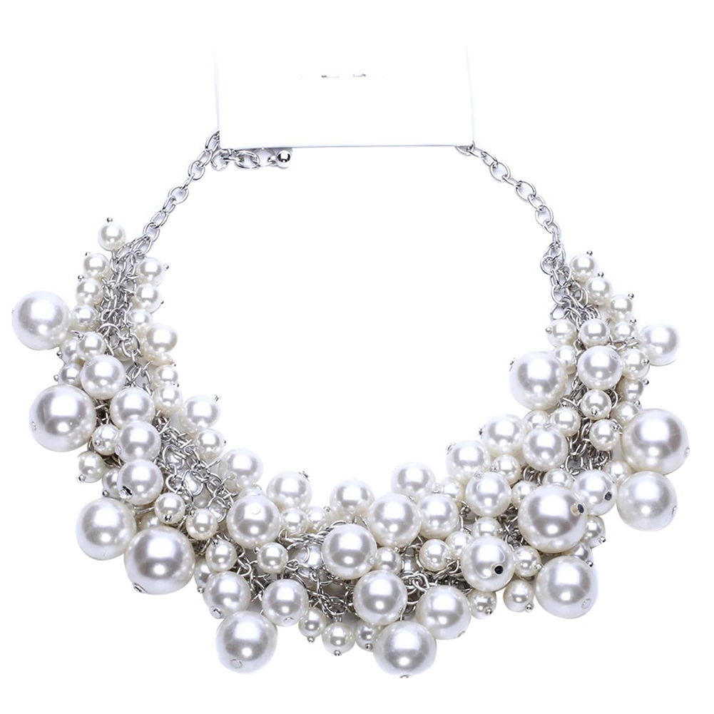 White Pearl Multi Layer Necklace Ladies Statement Bib Beaded Vintage Chunky -1pcs