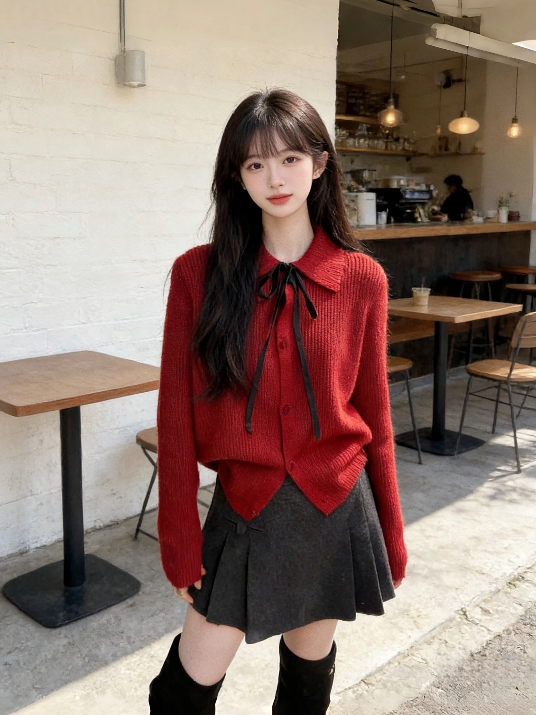 

Красный вязаный свитер с воротником, женский базовый кардиган, верхняя одежда, универсальный топ, повседневный свободный крой, длинный рукав, теплый