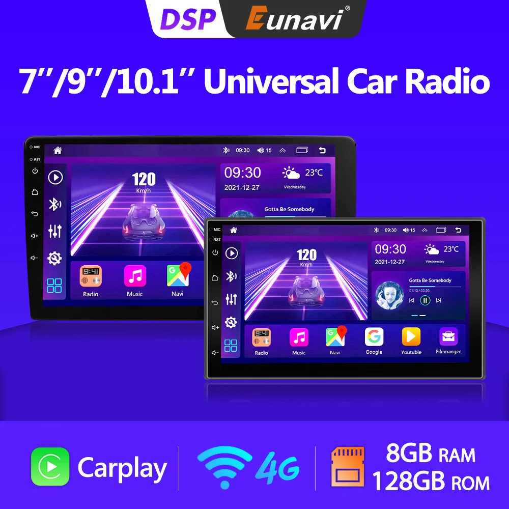 Eunavi 2 Din 7 ''Android 9.0 uniwersalne Radio samochodowe podwójne din Stereo nawigacja GPS w desce rozdzielczej wideo do komputera WIFI USB 2din BT touch screen