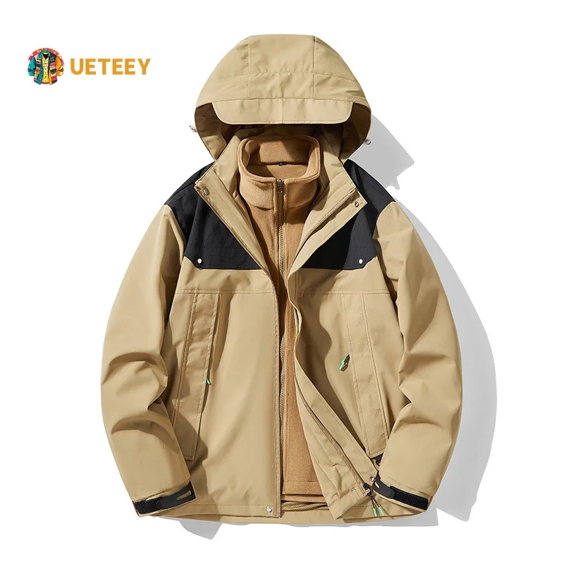 

2 Pieces Sets 3 In 1 Jackets For Man Women Outdoor Windproof Windbreaker Waterproof Hiking Camping Thick Warm Unisex Coat