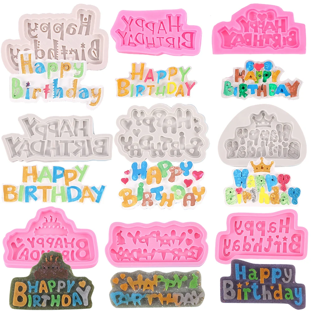 Happy Birthday Silicone Mold Birthday Alphabet Letter Cake Decoration Fondant Chocolate Candy Cupcake Topper for Birthday Party