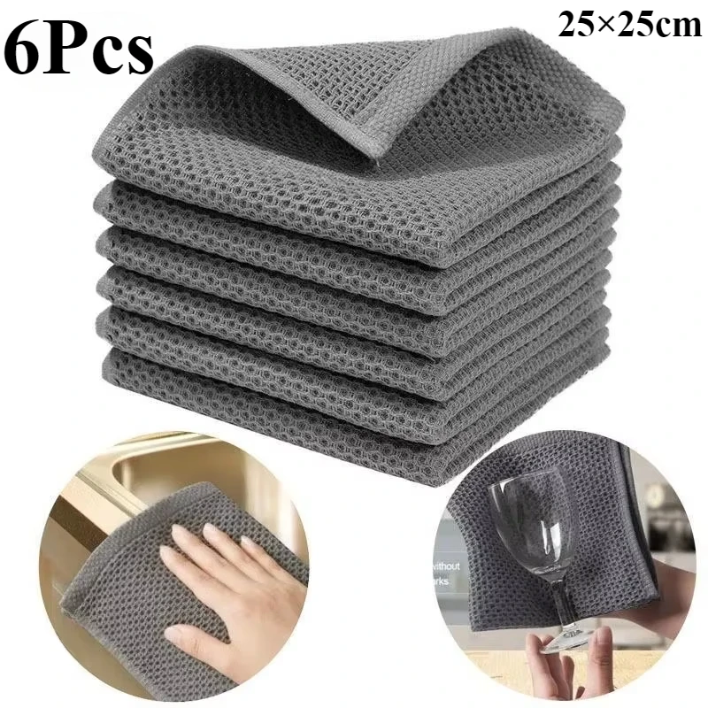 

6Pcs Waffle Weave Kitchen Dish Cloths, Ultra Soft Absorbent Quick Drying Dish Towels, 25×25cm