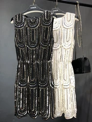 Heavy Hammer Bead In The Summer of  The New Sexy Sequined Dress Show Thin Render Sundress Female Commuter Elastic Waist