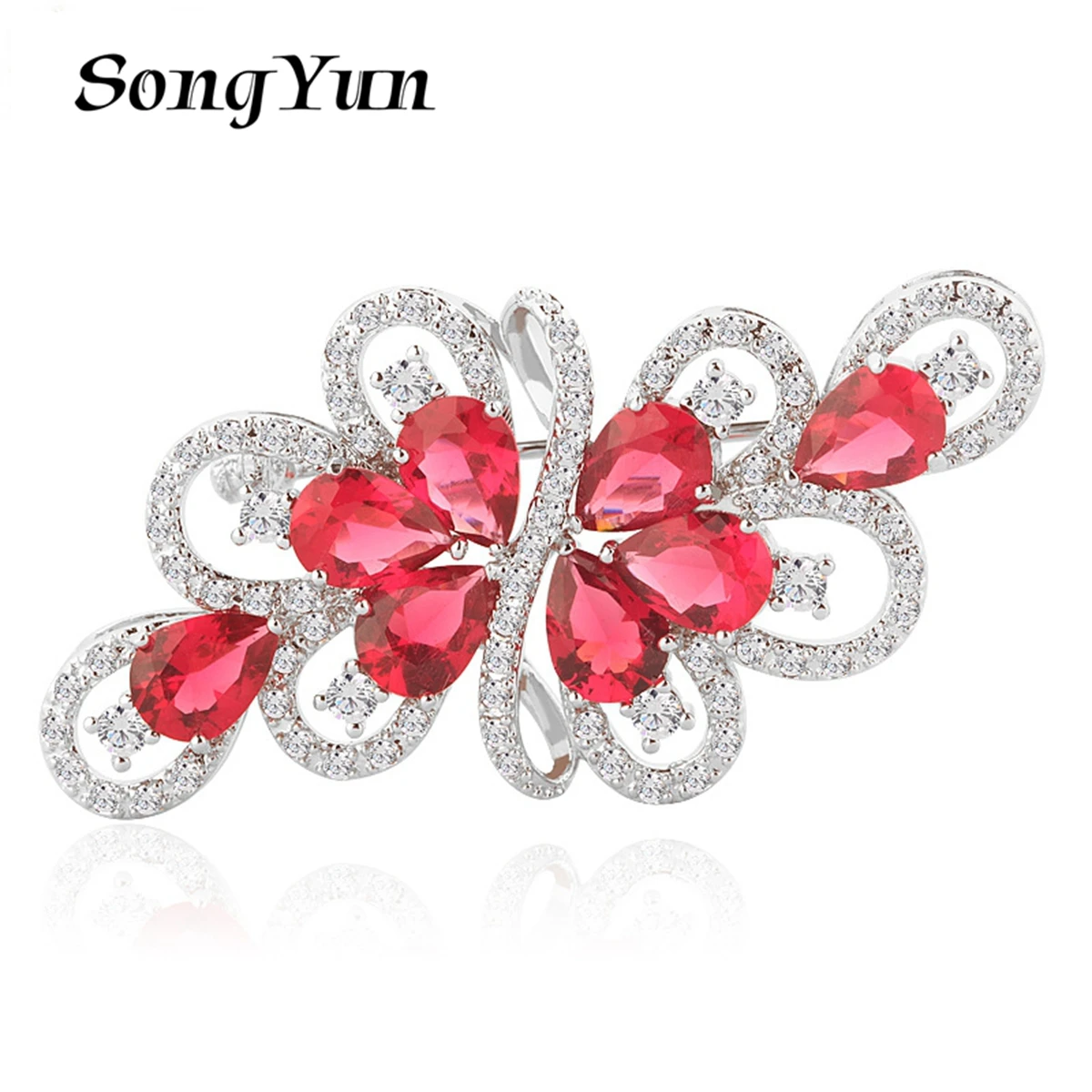 

SongYun Jewelry Manufacturer MHT Fashion Brooches For Women Colorful Gemstones Jewelry Copper Flower Brooch Accessories