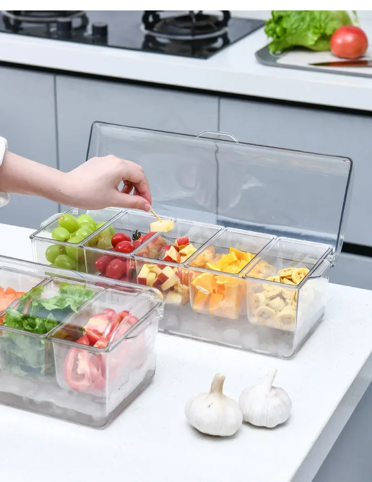 Chilled Condiment Rack Container Server Tray Home Ice Salad Sorting Box Outdoor Party Food Grade Plastic Ice Fruit Crisper Box