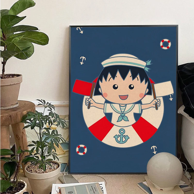 Chibi Maruko Chan Anime Posters Vintage Room Home Bar Cafe Decor Stickers Wall Painting