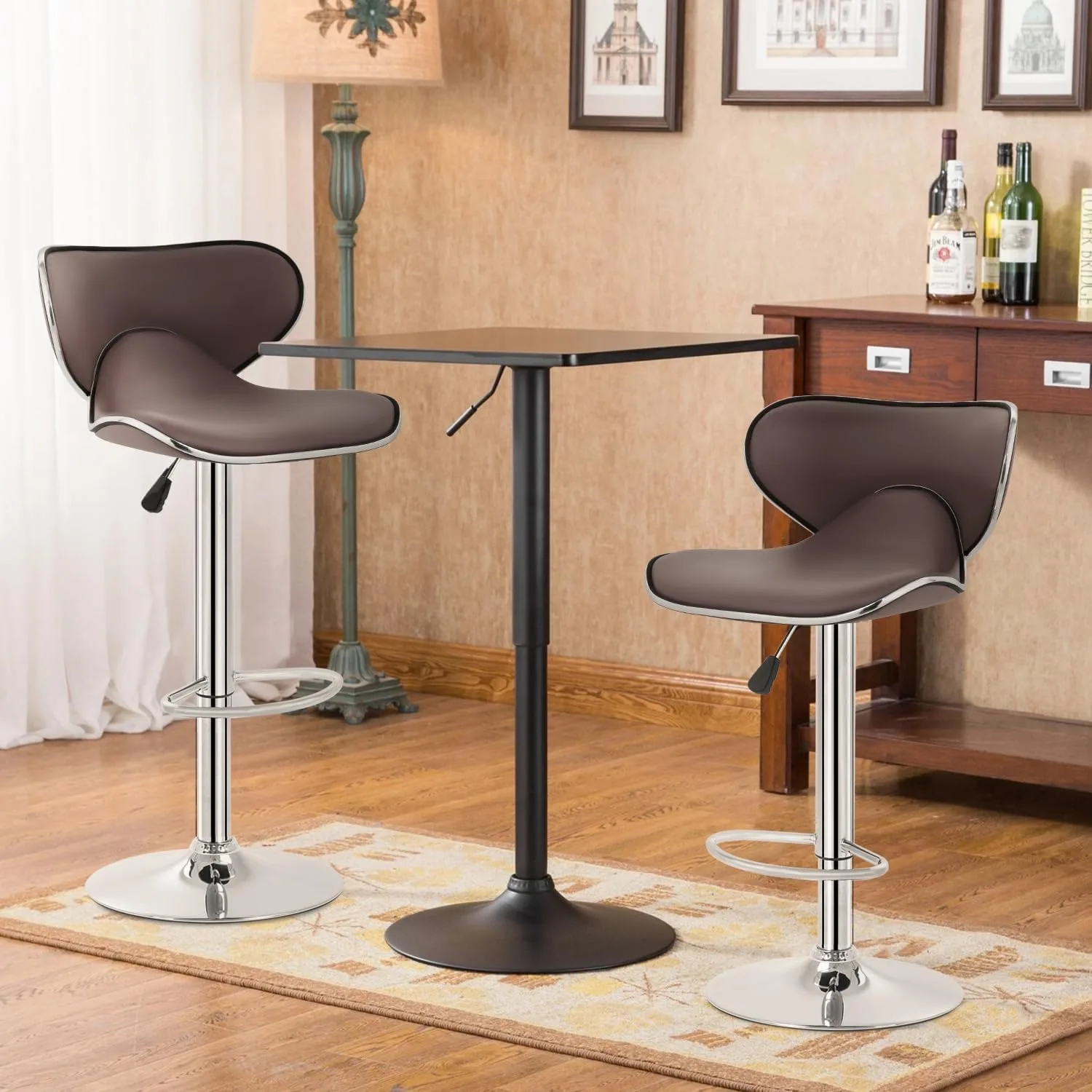 Modern Adjustable PU Leather Swivel Bar Stools Set of 2 for Kitchen Counter, Comfort with Back Support