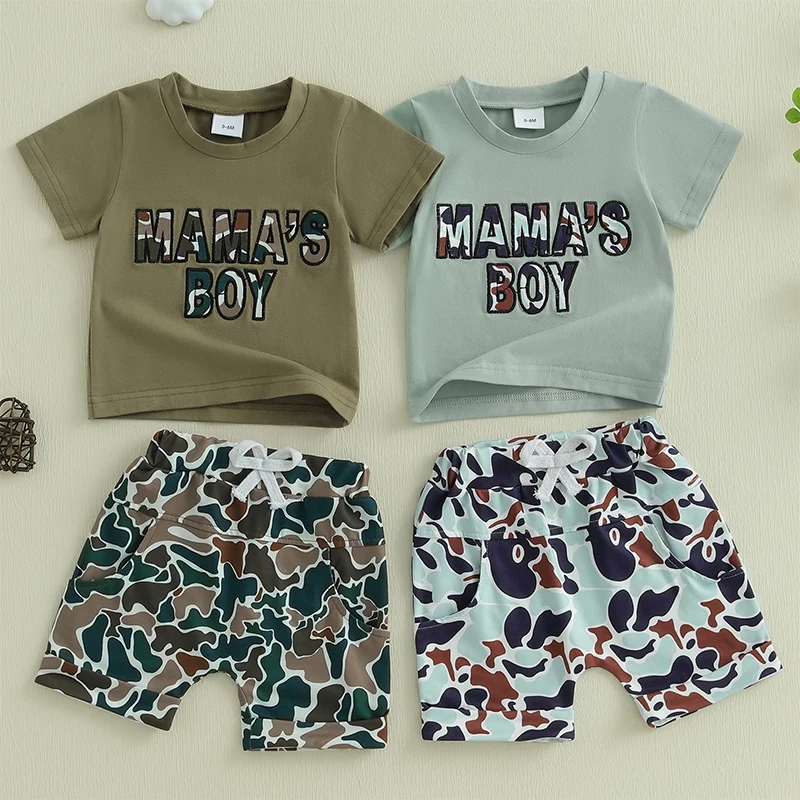 0-3Y Toddler Infant Baby Boy Clothes Sets Letter Short Sleeve T-shirts Camouflage Elastic Waist Shorts Summer Outifts Clothing