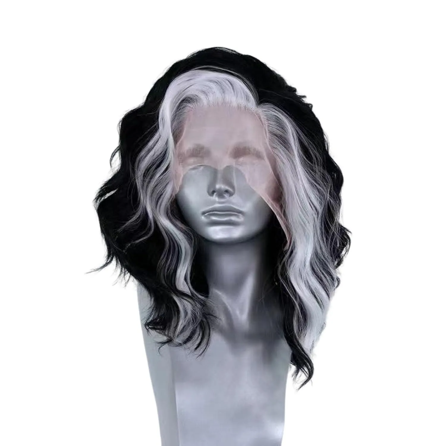 블랙 하이라이트 숏 보브 레이스 프론트 가발 바디 웨이브 레이스 프론탈 가발 13x4 블랙 믹스 화이트 헤어 합성 데일리 코스프레 가발