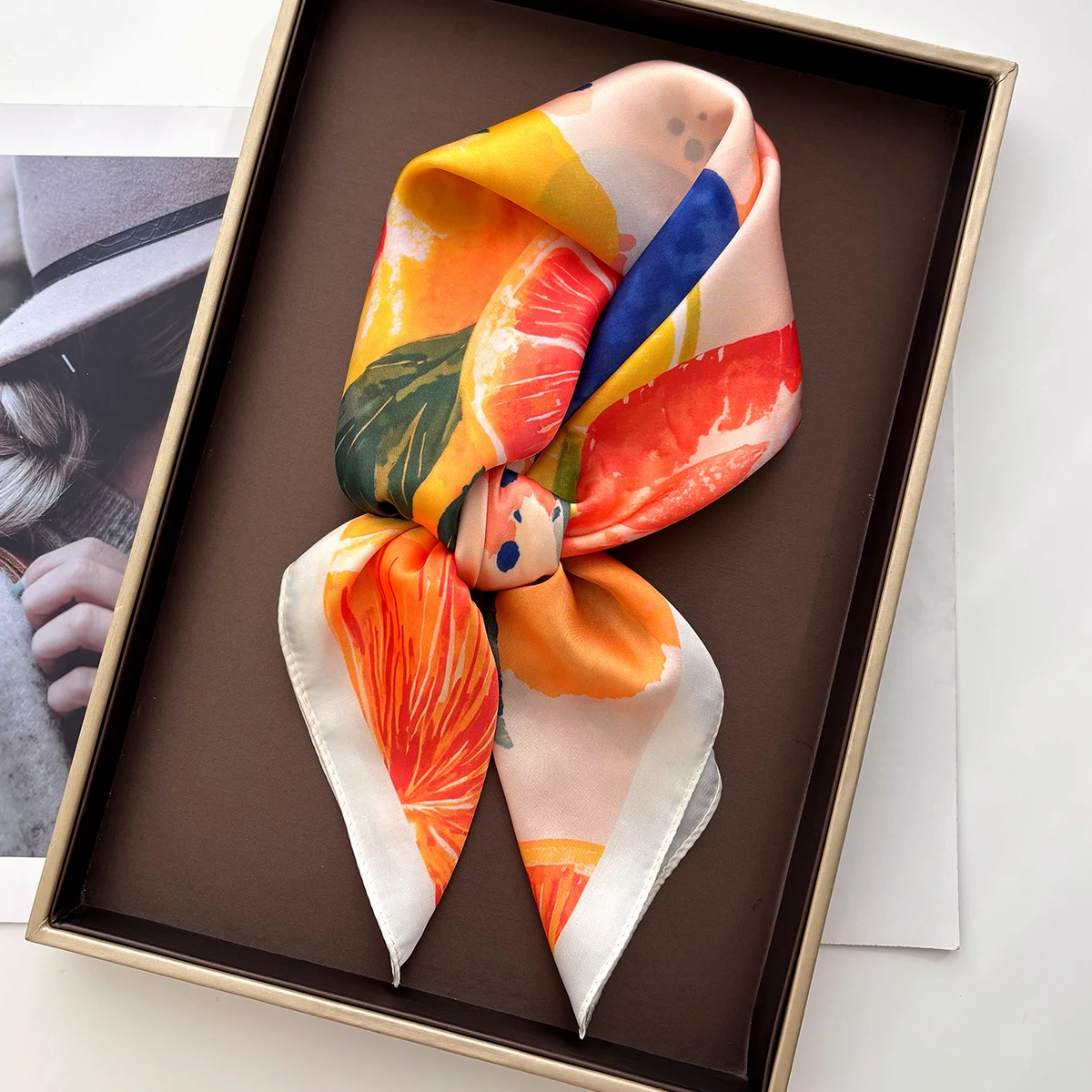 

Summer Scarf Fruit Print Silk Imitation Scarves Women Foulard Square Hairbands Female Bandana Neckerchief Headbands