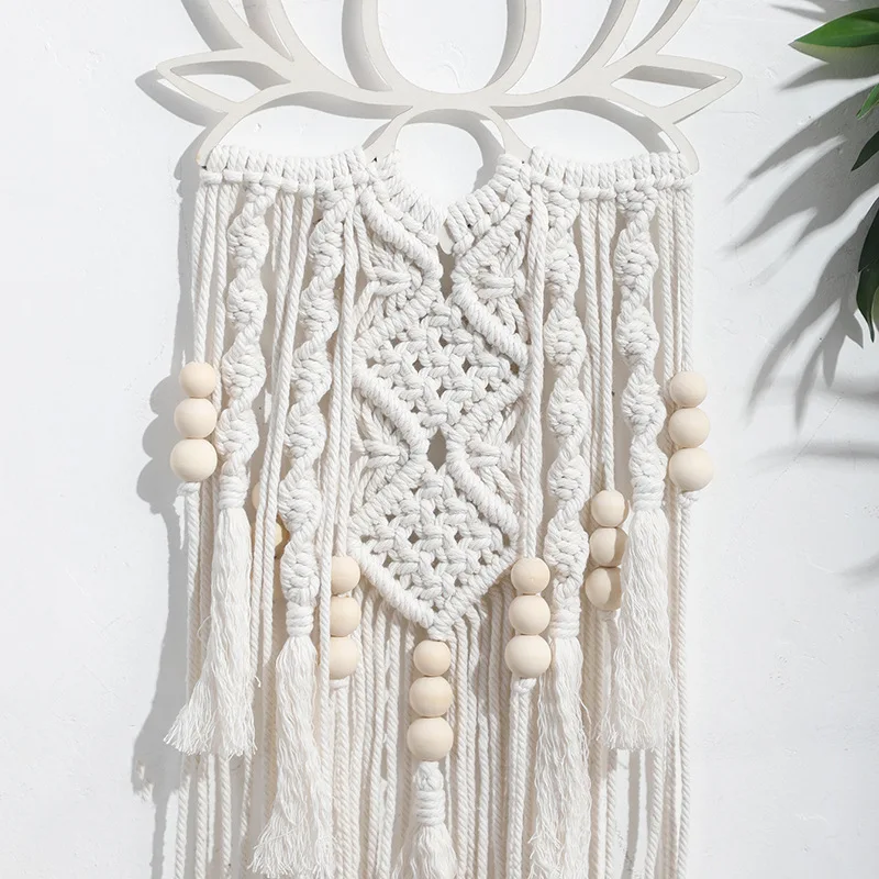 Bohemian handmade blue lotus wood bead woven cotton rope tapestry decoration creative gift home pendant view 5