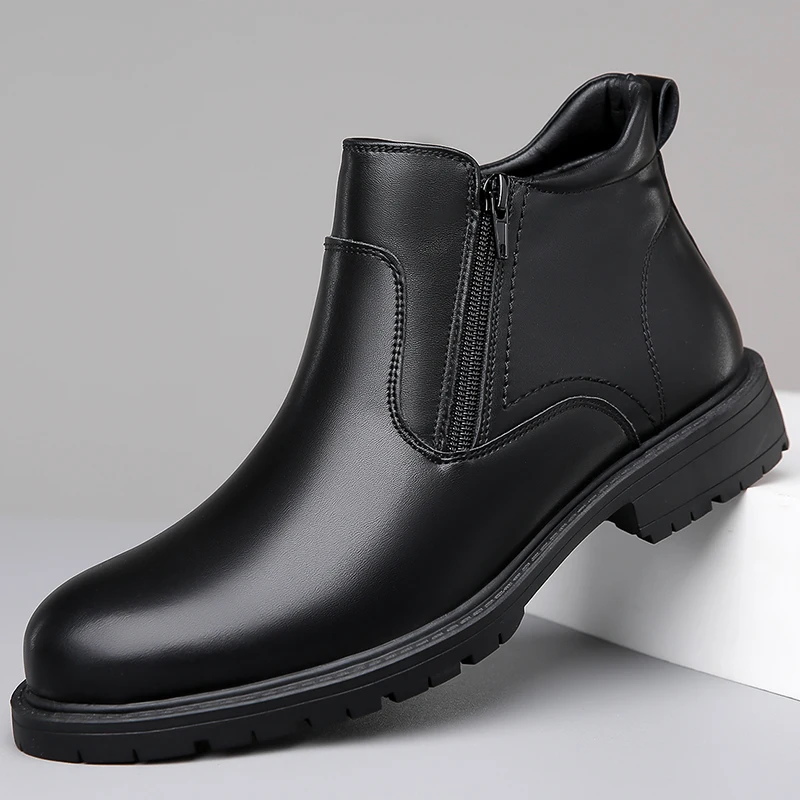 Men's High-Top Leather Shoes Comfortable Wear-Resistant Anti-Slip Chelsea Boots Trendy All-Match British Style-18185