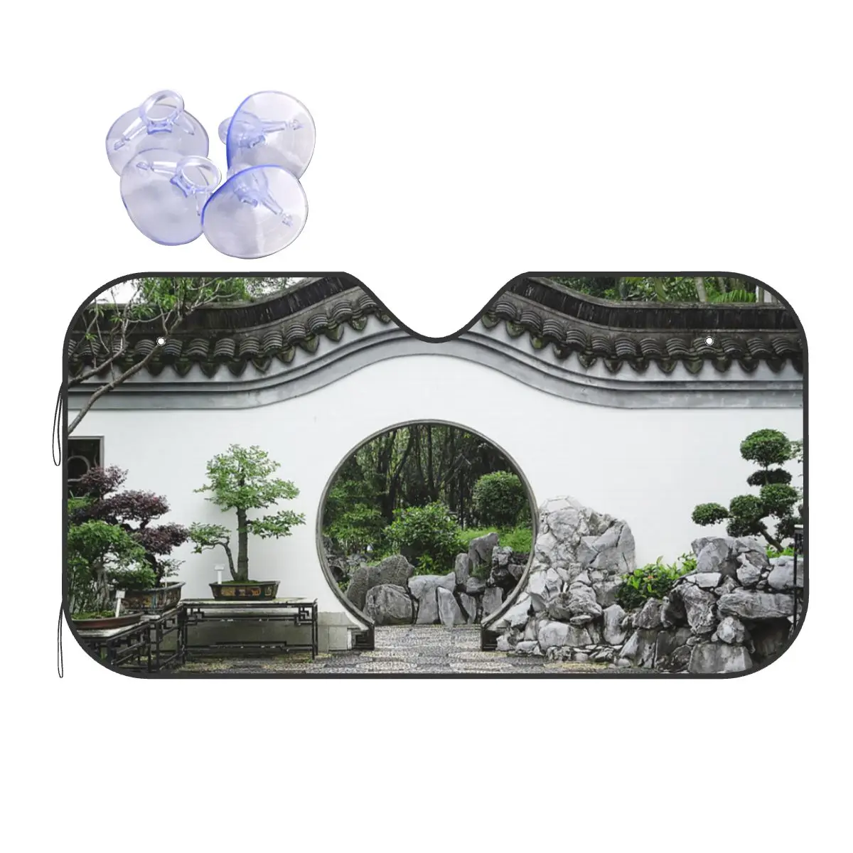 

Chinese Classical Garden Sunshade Windscreen Chinoiserie Novelty Car Front Windshield 70x130cm Car Sunshade Sunscreen Curtain