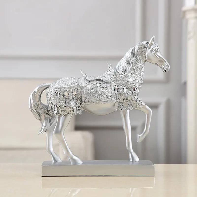 Creative Golden Horse Statues, Rural Carving Horse Ornaments, Gift Tables, Resin Horse Statues