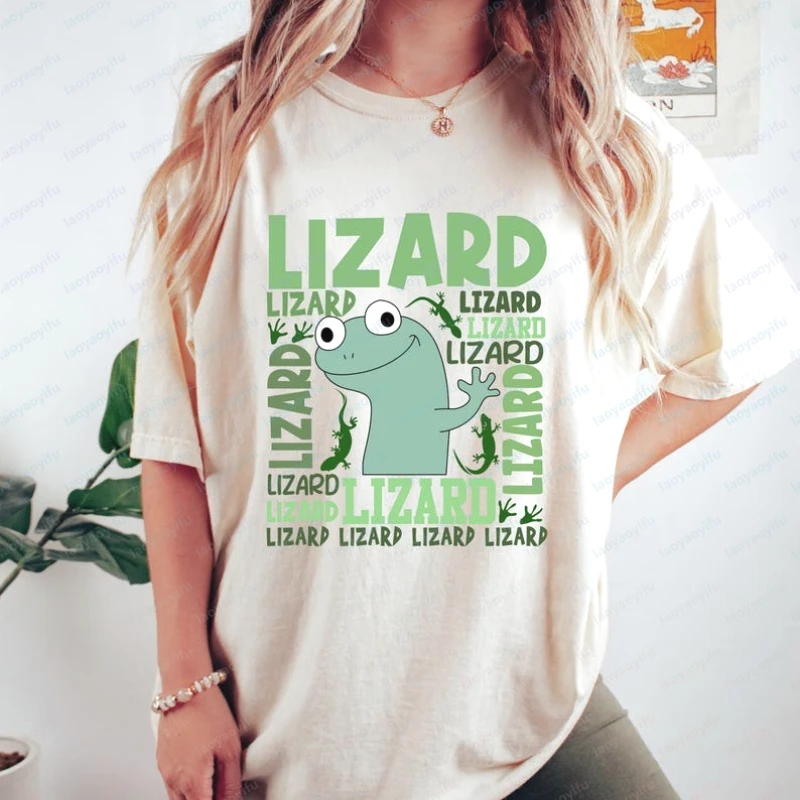 Vintage Hoppers Cartoon Tshirt Funny Green Lizard Unisex Print Tee Cute Style Streetwear Casual Wear Anime Cotton Tops for Women