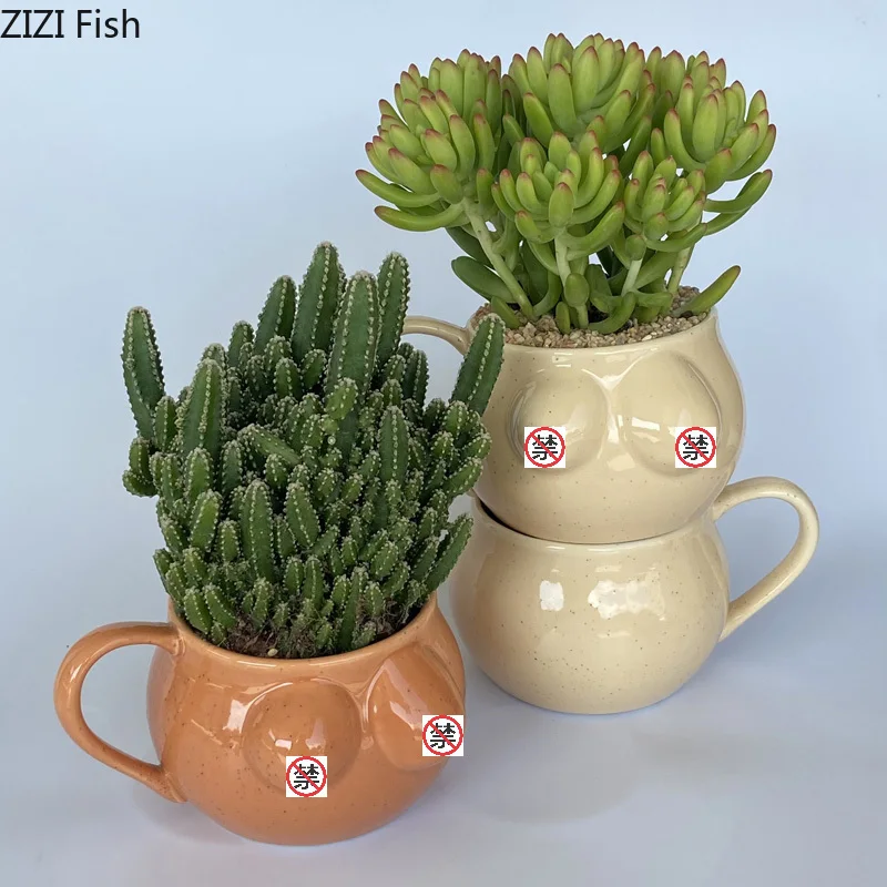 

Ceramic Flowerpot Funny Body Chest Mug Porcelain Cup Cactus Vase Handle Cup Home Decoration Succulent Pot Plant Pots Vases