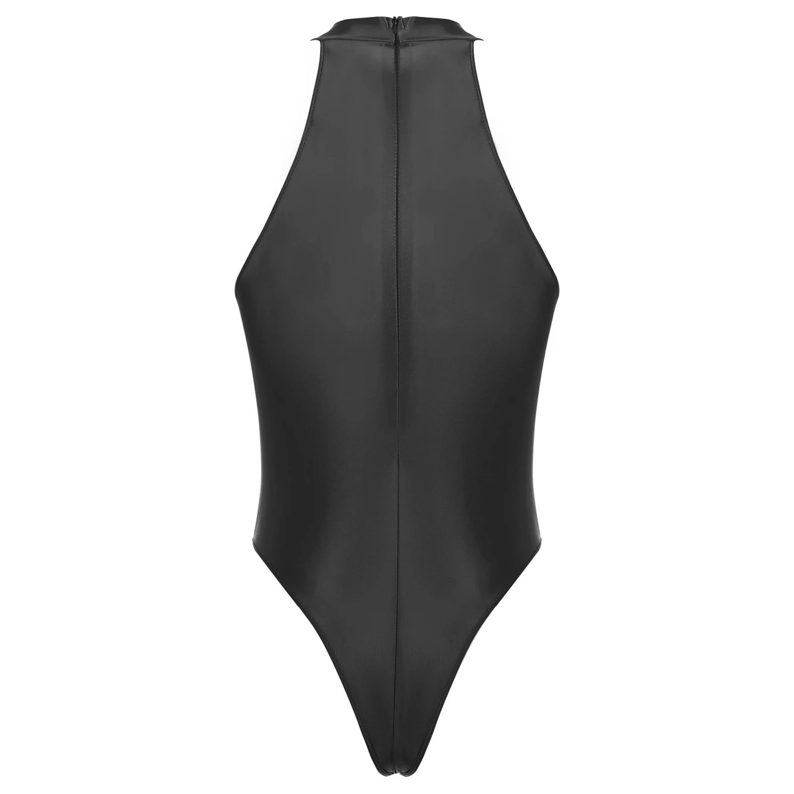 Men\'s Swimsuit Glossy Mock Neck Back Zipper Bodysuit One-piece Hommes Sleeveless Leotard for Gymnastics Swimming Bathing Suit