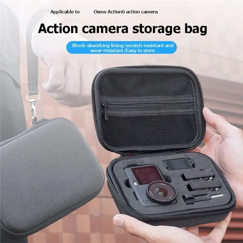 ABZZ-For Action 6 Portable Storage Bag Carrying Pouches With Water Shock Absorbing Travel Case Internal Compartments Padding