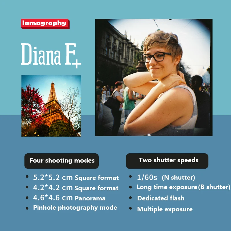 For Lomography Diana F+ Medium Format Camera Retro 120 Film camera with Flash Film Camera Vintage Music Magic Film