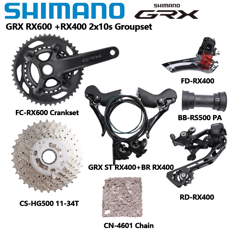 

Shimano RX600 RX400 2x10S Group 170MM 46-30T Crankset GRX RX400 Shifter Brake Derailleur HG500 10s Cassette BB For Road Bike