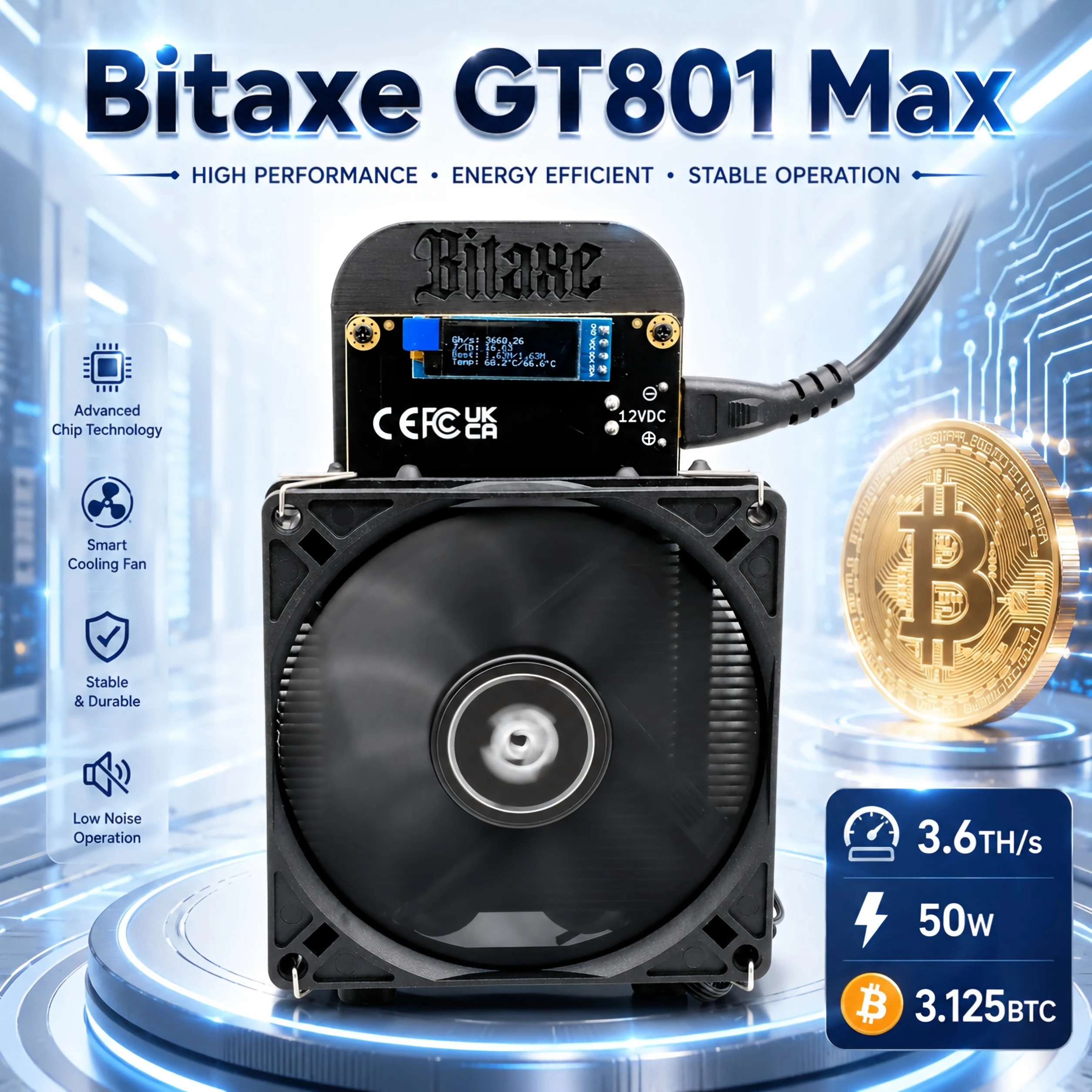 Bitaxe GT801Max Kryptowährungs-Mining-Gerät 3.6Th/s 50W BM1370 Asic Miner mit Übertaktungsmodus für effizientes BCH SHA256 Mining