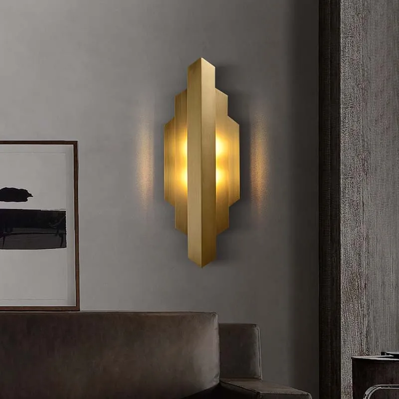 

American Retro All Copper Decorative Wall Lamp Postmodern Living Room Villa Hallway Model Room Bedside Golden Led Sconce Light