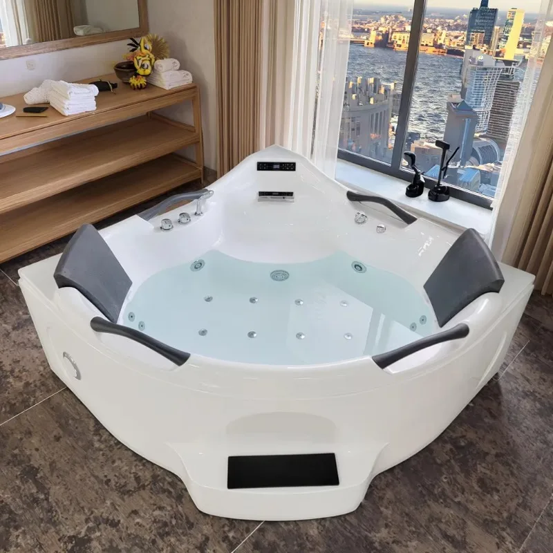Luxury 2 Person White Acrylic Freestanding Jacuzzi Spa Rectangular Transparent Glass Indoor Family Hotel Bath