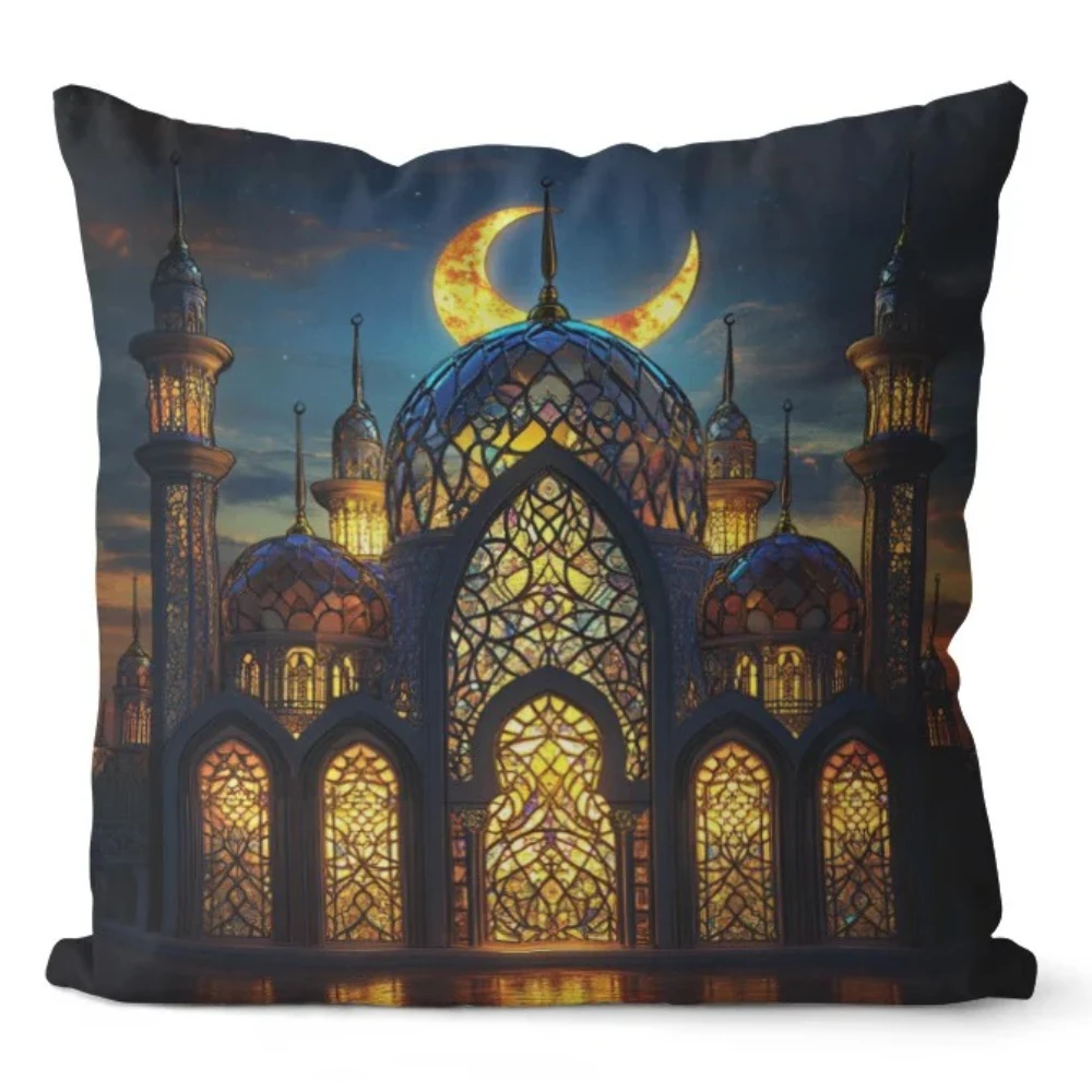 Ramadan Mosque Pattern throw pillow cover with short plush print for living room sofa decoration cushion cover pillow covers