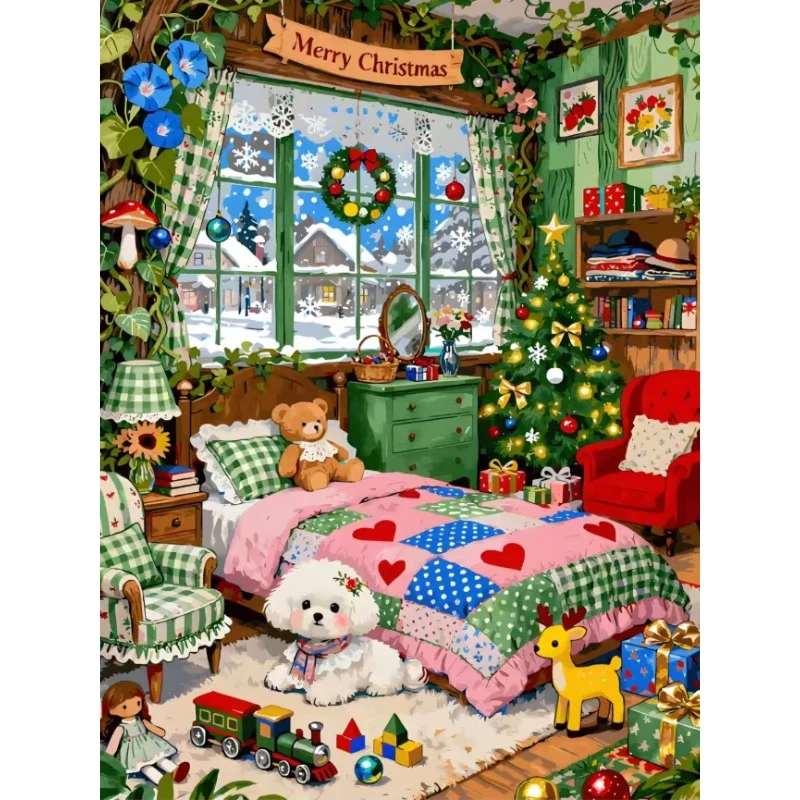 DIY Diamond Painting, Snowy Window And Christmas Toys Cozy Scene Art, DIY Craft for Wall Decoration & Art Lover Gift