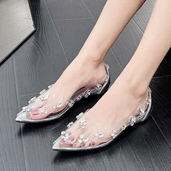 2024Summer Fashion Show New Women Flat Shoes Transparent Upper Rhinestones Decorated Womens Shoes Luxury Noble Loafers Zapatilla