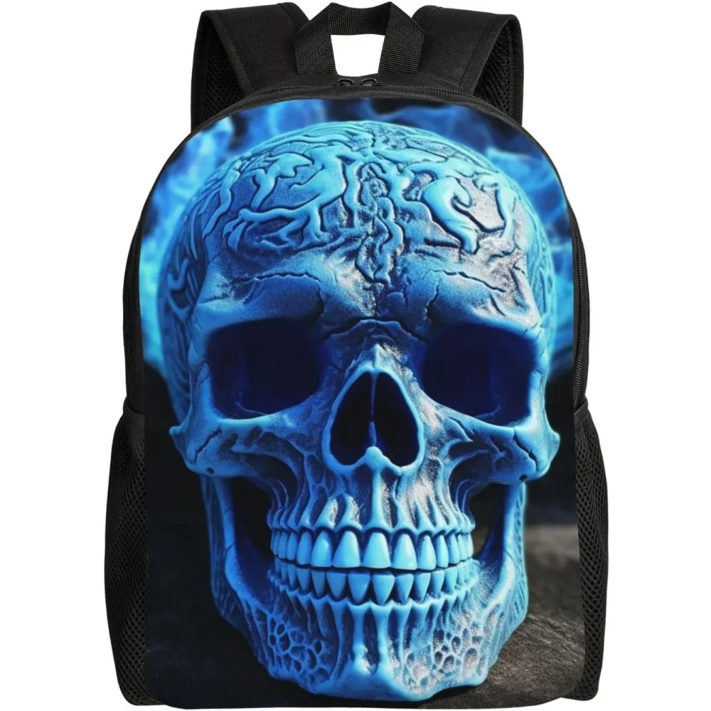 

3d Print Blue Skull Cute Backpack Waterproof Lightweight Laptop Backpack Shoulder Bag Casual Daypack For Women Men