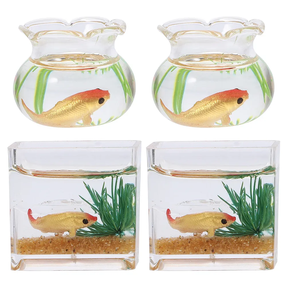 

4Pcs Realistic Miniature Fish Tank with Lifelike Goldfish for 1:12 Micro House Decor Tiny Home Centerpiece Table Decoration