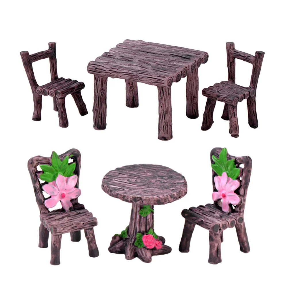 Moss Micro Landscape Ornaments 2 Sets Miniature Model Furniture Dollhouse Garden Table Chair Kit Mini Furniture Realistic Shape