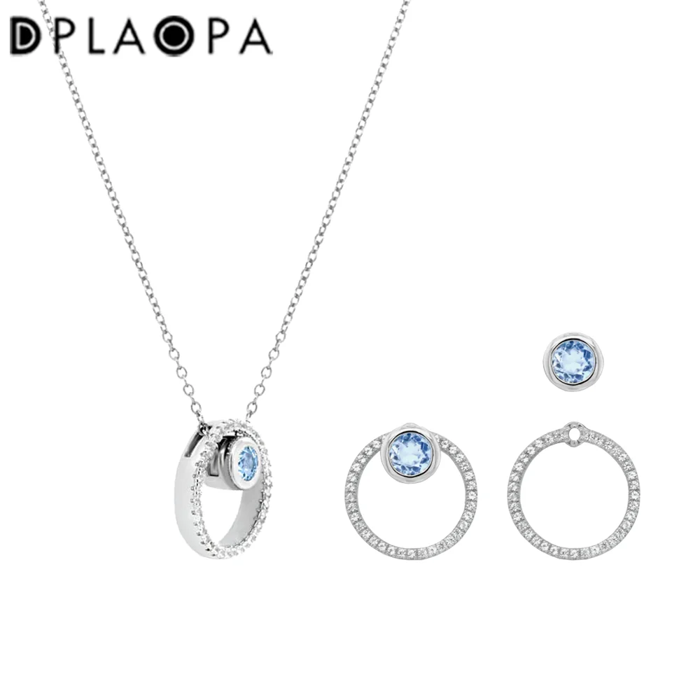 DPLAOPA 925 Sterling Silver Blue Crystal CZ Circle Pendant Zircon Move Triple In 3 Wearing Necklace Luxury Fine Jewelry