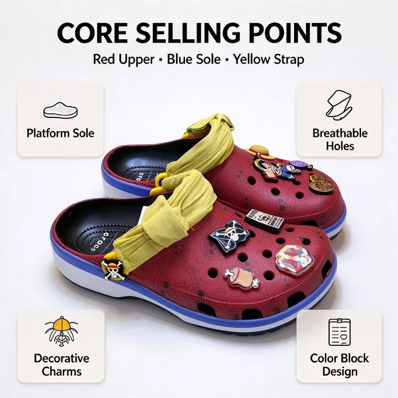 Cross Fashion Joint ONE PIECE Luffy Hole Shoes Summer Boys Non-slip Breathable Outdoor Beach Cool Slippers