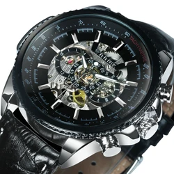 WINNER Military Watch for Men Sports Skeleton Automatic Mechanical Watches Fashion Leather Steel Strap Luxury Clock Luminous