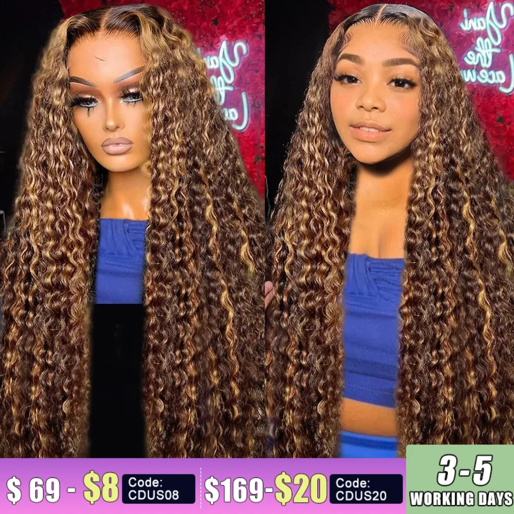 

30 36 Inches Highlight 4/27 Ombre Colored Curly 220 Density 13x6 Lace Frontal Human Hair wigs Deep Wave 13x4 Lace Front Wig